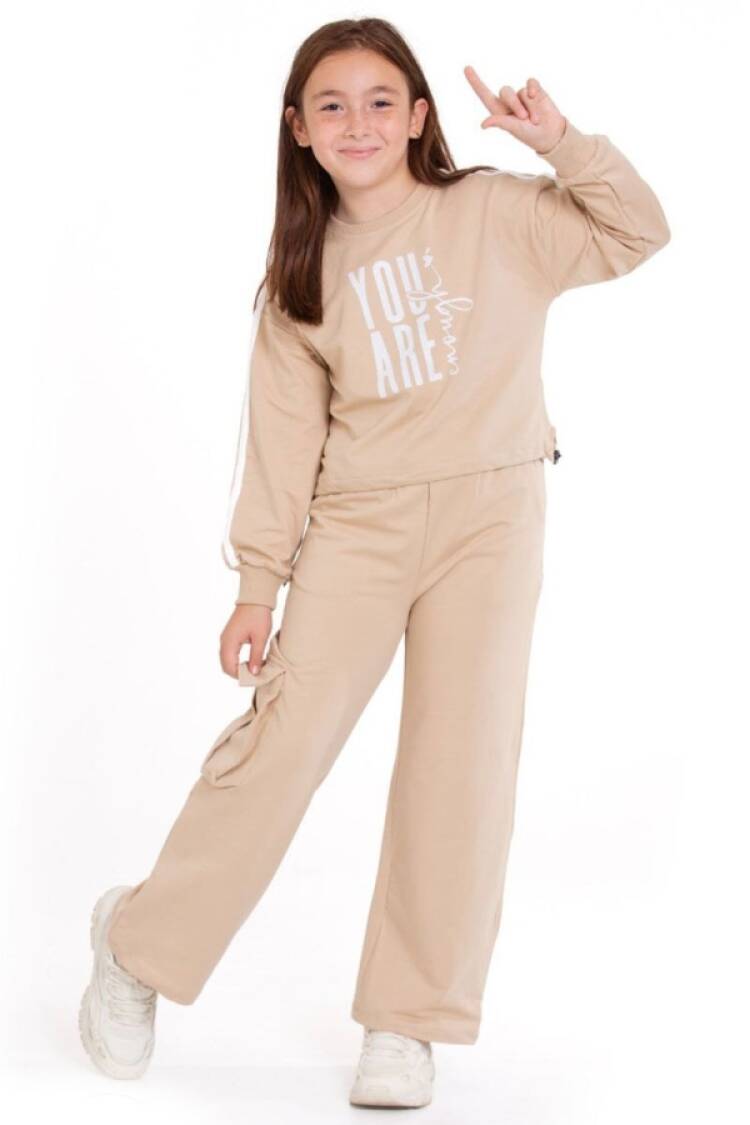 Girls' Suits - B1 - Are Baskılı Kargo Cepli Kız Takım - Brand: ÖZ BEBE - Women & Kids, Baby Clothes Wholesale - Globality Store