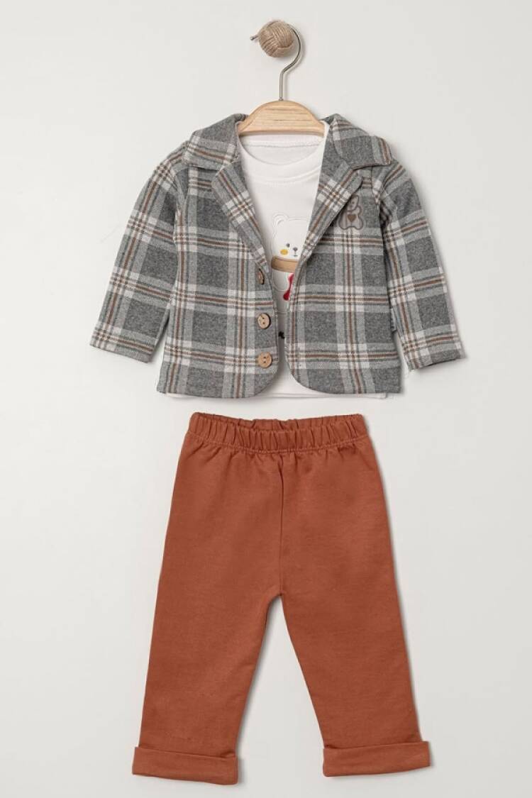 Baby Sets - B1 - Ayıcık Baskılı Erkek Bebe Üçlü Takım - Brand: ELCİ BABY - Women & Kids, Baby Clothes Wholesale - Globality Store