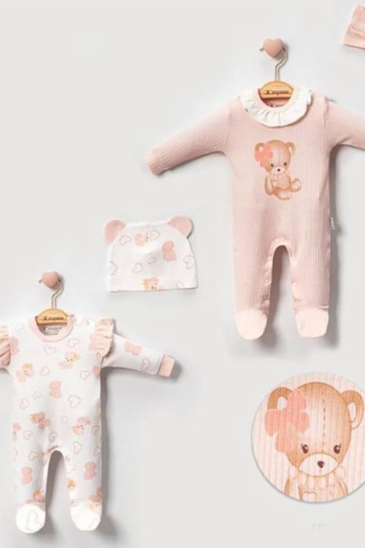 Baby Rompers and Overalls - B1 - Ayıcık Baskılı Kız Bebe Tulum Set - Brand: CAYZEN - Women & Kids, Baby Clothes Wholesale - Globality Store