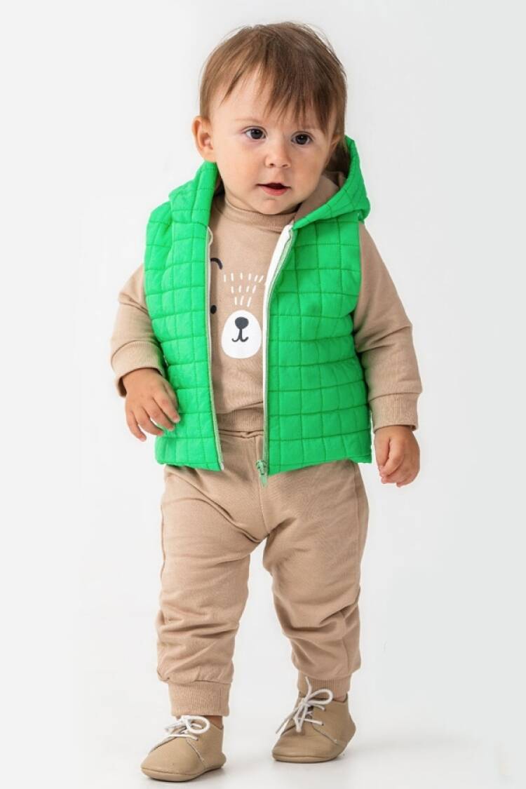Baby Sets - B1 - Ayıcık Baskılı Yelekli Üçlü Erkek Takım - Brand: HİPPIL - Women & Kids, Baby Clothes Wholesale - Globality Store