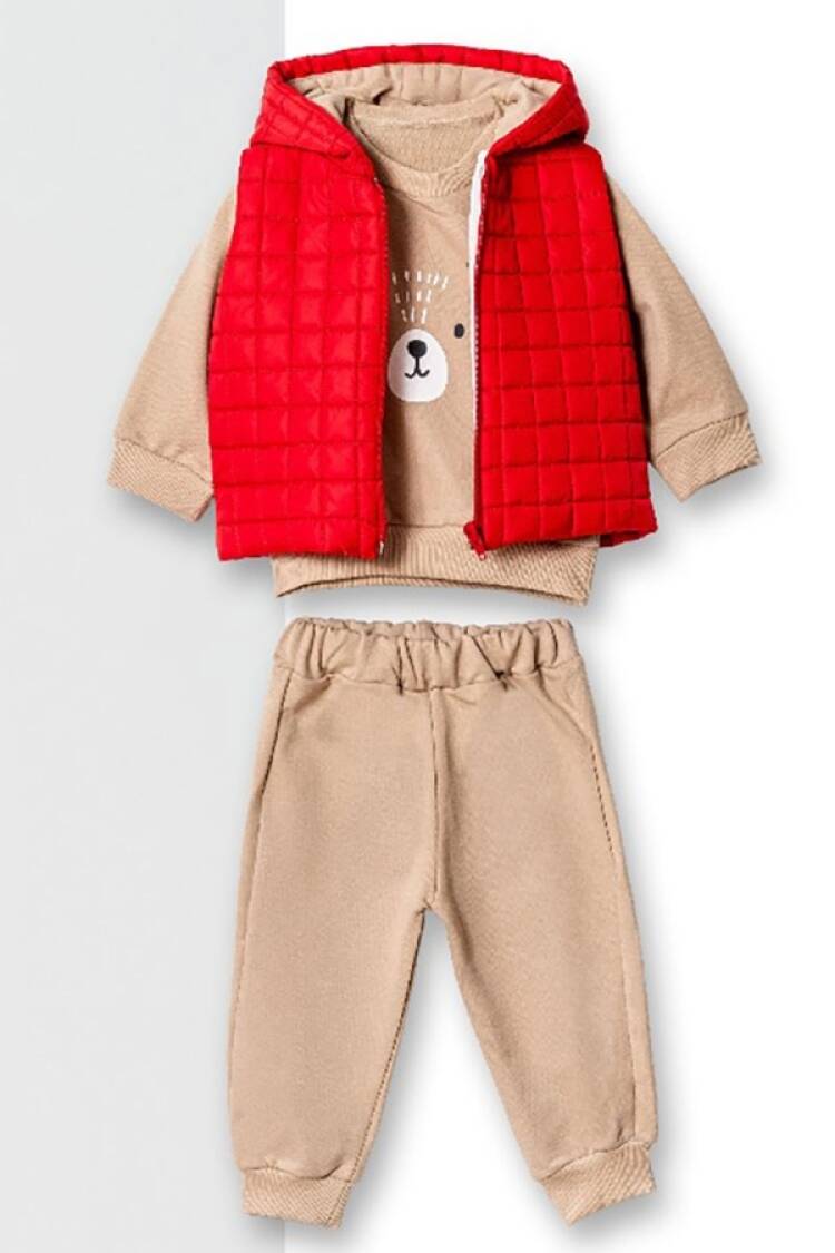 Baby Sets - B1 - Ayıcık Baskılı Yelekli Üçlü Erkek Takım - Brand: HİPPIL - Women & Kids, Baby Clothes Wholesale - Globality Store
