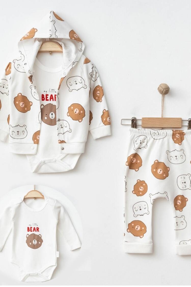 Baby Sets - B1 - Ayıcık Desenli Erkek Üçlü Erkek Bebe Takım - Brand: NAYINOM - Women & Kids, Baby Clothes Wholesale - Globality Store