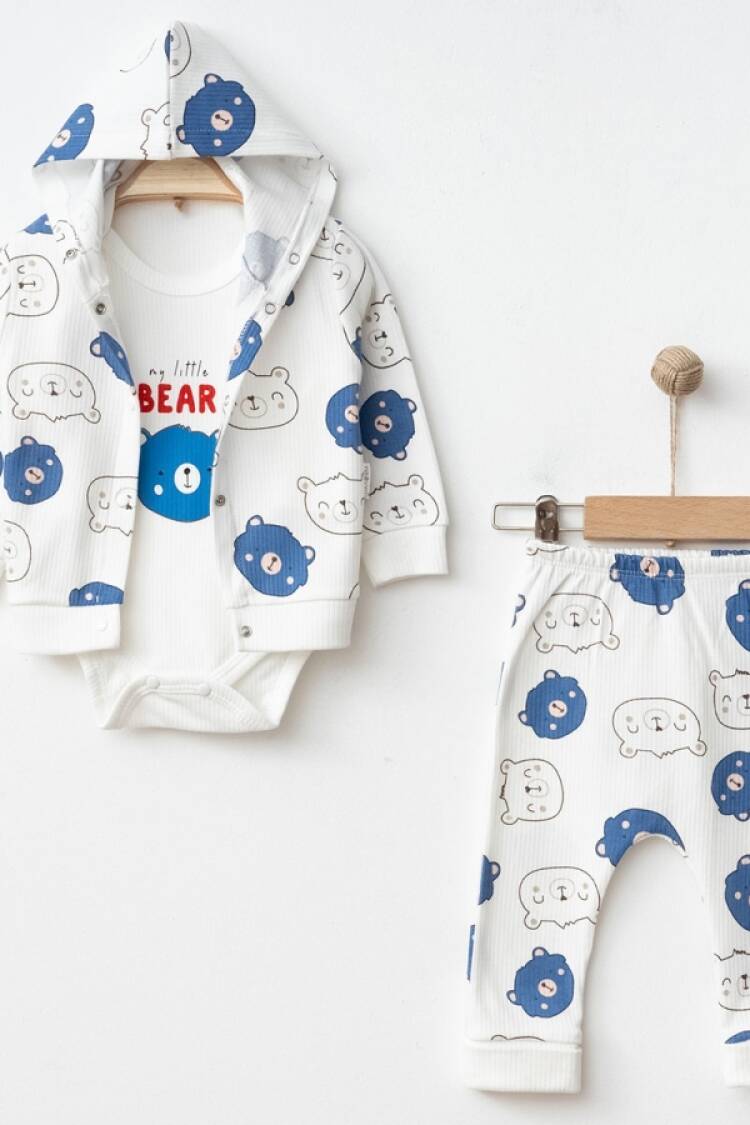 Baby Sets - B1 - Ayıcık Desenli Erkek Üçlü Erkek Bebe Takım - Brand: NAYINOM - Women & Kids, Baby Clothes Wholesale - Globality Store