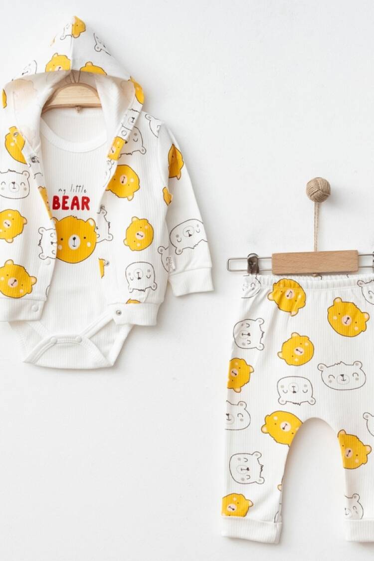 Baby Sets - B1 - Ayıcık Desenli Erkek Üçlü Erkek Bebe Takım - Brand: NAYINOM - Women & Kids, Baby Clothes Wholesale - Globality Store