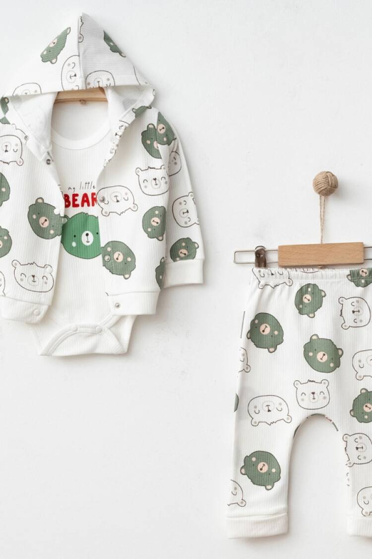 Baby Sets - B1 - Ayıcık Desenli Erkek Üçlü Erkek Bebe Takım - Brand: NAYINOM - Women & Kids, Baby Clothes Wholesale - Globality Store