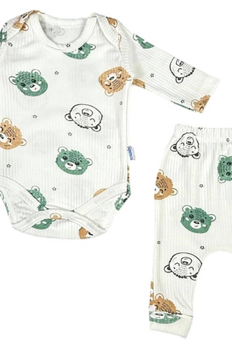 Baby Sets - B1 - Ayıcık Desenli Raporlu Erkek Bebe Takım - Brand: SÜPERMİNİ - Women & Kids, Baby Clothes Wholesale - Globality Store