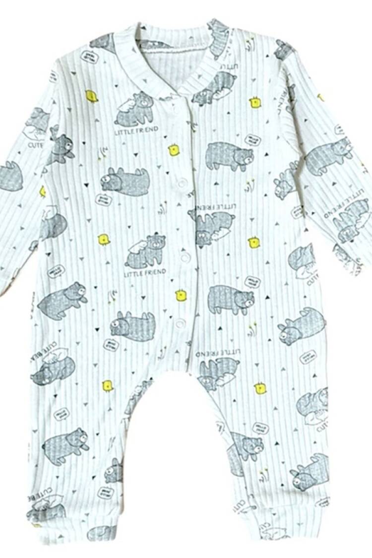 Baby Rompers and Overalls - B1 - Ayıcık Desenli Raporlu Erkek Bebe Tulum - Brand: SÜPERMİNİ - Women & Kids, Baby Clothes Wholesale - Globality Store