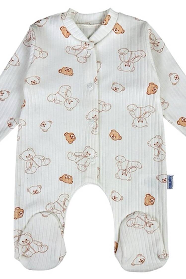 Baby Rompers and Overalls - B1 - Ayıcık Desenli Raporlu Patikli Erkek Bebe Tulum - Brand: SÜPERMİNİ - Women & Kids, Baby Clothes Wholesale - Globality Store