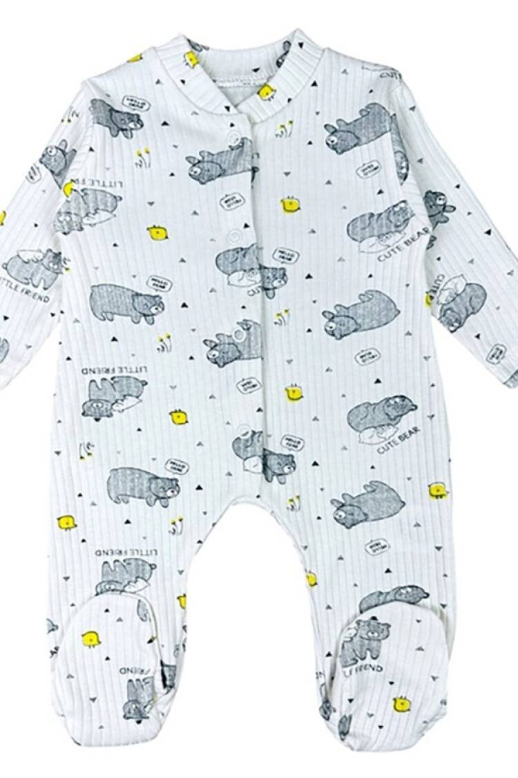 Baby Rompers and Overalls - B1 - Ayıcık Desenli Raporlu Patikli Unisex Bebe Tulum - Brand: SÜPERMİNİ - Women & Kids, Baby Clothes Wholesale - Globality Store