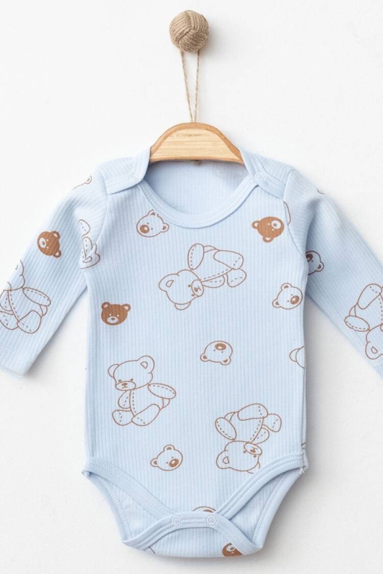 Baby Tops - B1 - Ayıcık Desenli Raporlu Unisex Çıtçıtlı Badi - Brand: NAYINOM - Women & Kids, Baby Clothes Wholesale - Globality Store