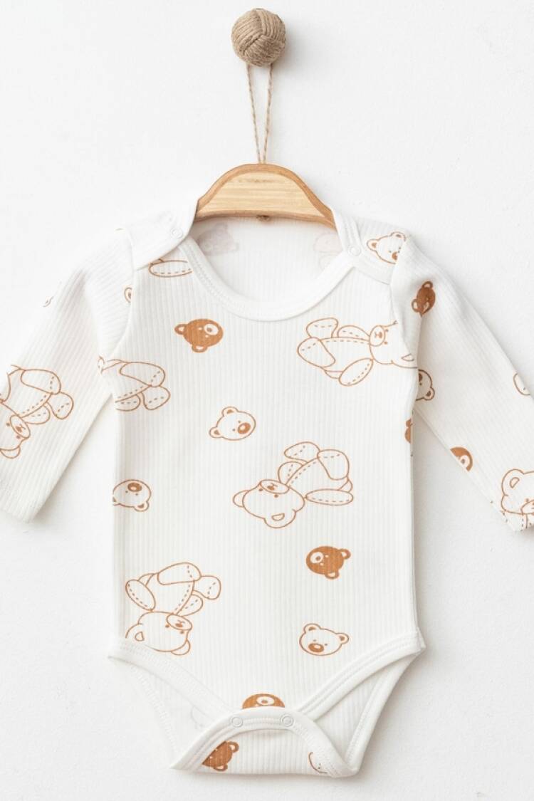 Baby Tops - B1 - Ayıcık Desenli Raporlu Unisex Çıtçıtlı Badi - Brand: NAYINOM - Women & Kids, Baby Clothes Wholesale - Globality Store