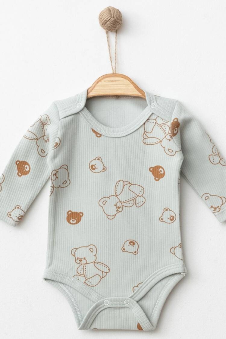 Baby Tops - B1 - Ayıcık Desenli Raporlu Unisex Çıtçıtlı Badi - Brand: NAYINOM - Women & Kids, Baby Clothes Wholesale - Globality Store