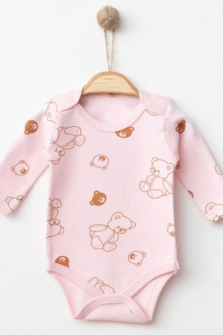 Baby Tops - B1 - Ayıcık Desenli Raporlu Unisex Çıtçıtlı Badi - Brand: NAYINOM - Women & Kids, Baby Clothes Wholesale - Globality Store