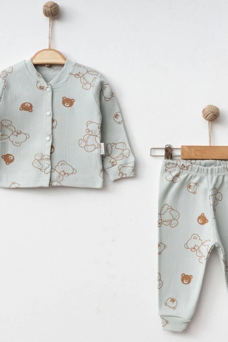 Baby Sets - B1 - Ayıcık Desenli Raporlu Unisex Pijama Takım - Brand: NAYINOM - Women & Kids, Baby Clothes Wholesale - Globality Store