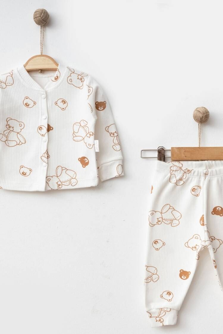 Baby Sets - B1 - Ayıcık Desenli Raporlu Unisex Pijama Takım - Brand: NAYINOM - Women & Kids, Baby Clothes Wholesale - Globality Store
