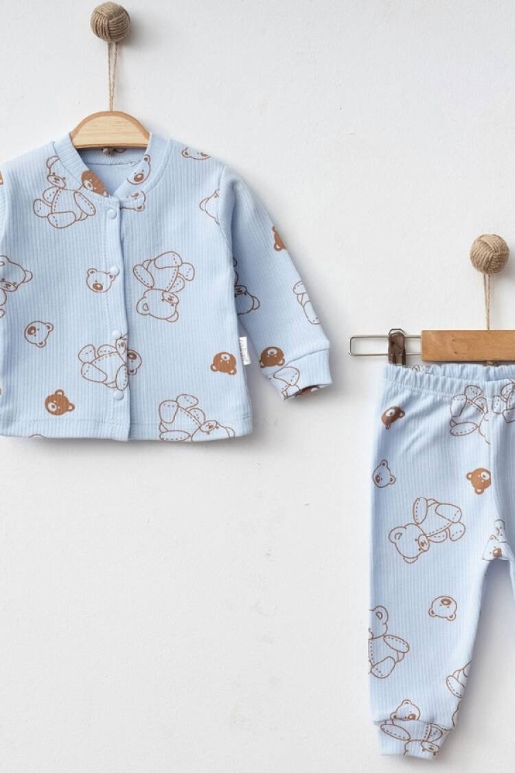 Baby Sets - B1 - Ayıcık Desenli Raporlu Unisex Pijama Takım - Brand: NAYINOM - Women & Kids, Baby Clothes Wholesale - Globality Store