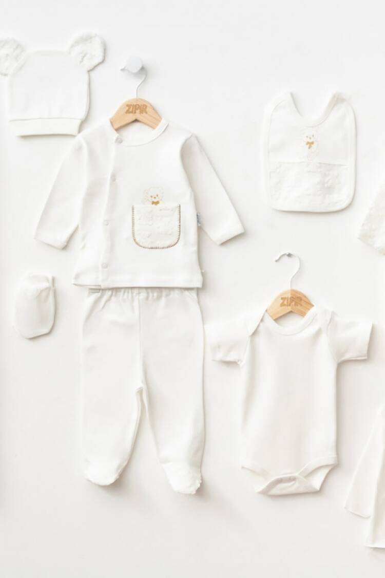 Newborn - B1 - Ayıcık Nakışlı 10lu Erkek Hastane Çıkışı Zıbın Set - Brand: ZIPIR - Women & Kids, Baby Clothes Wholesale - Globality Store