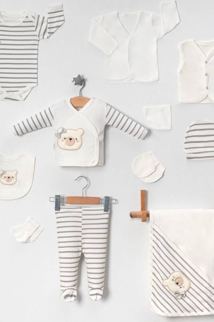 Newborn - B1 - Ayıcık Nakışlı 10lu Kız Hastane Çıkışı Zıbın Set - Brand: BABY ZUHU - Women & Kids, Baby Clothes Wholesale - Globality Store