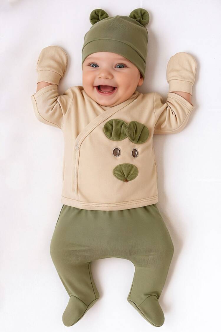 Newborn - B1 - Ayıcık Nakışlı 5li Erkek Zıbın Set - Brand: BEYAZ BEBEK - Women & Kids, Baby Clothes Wholesale - Globality Store