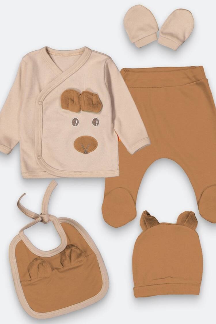 Newborn - B1 - Ayıcık Nakışlı 5li Erkek Zıbın Set - Brand: BEYAZ BEBEK - Women & Kids, Baby Clothes Wholesale - Globality Store
