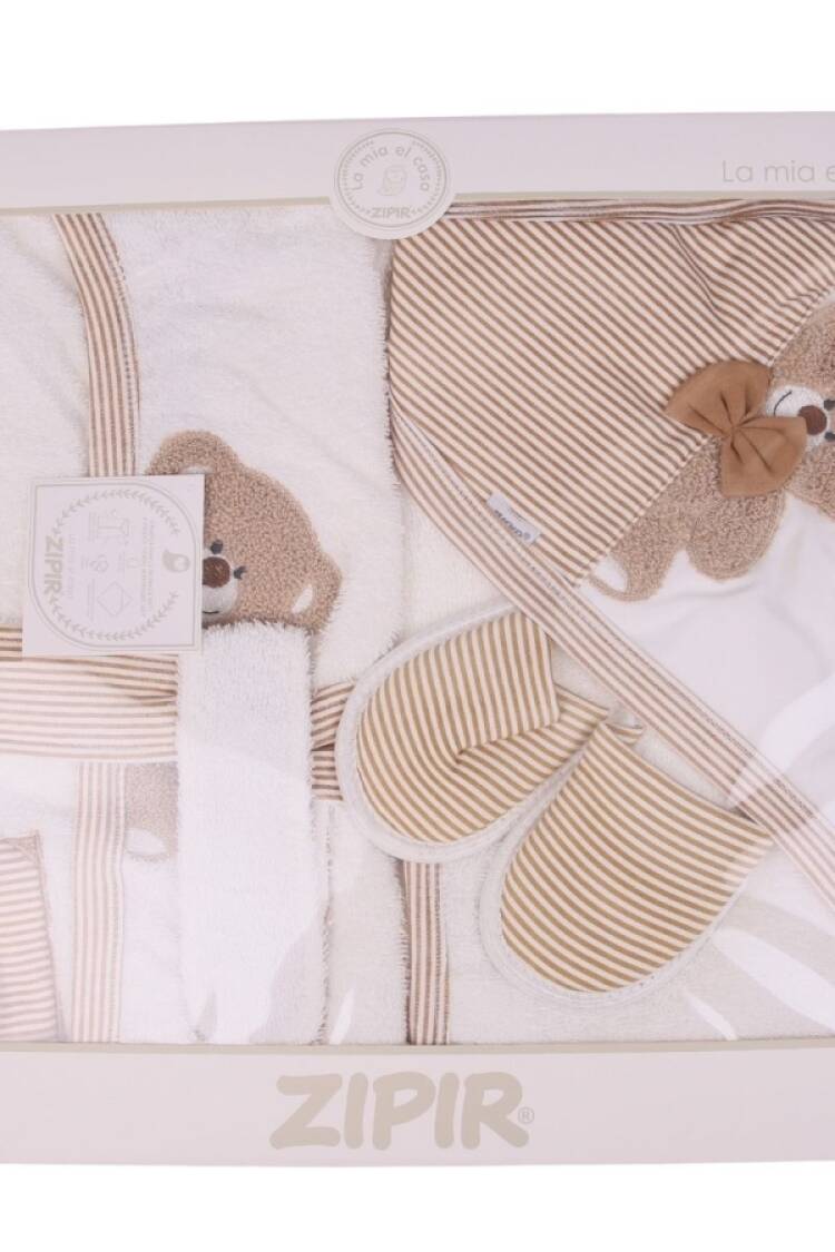 Newborn - B1 - Ayıcık Nakışlı Erkek Bebe Bornoz Set - Brand: ZIPIR - Women & Kids, Baby Clothes Wholesale - Globality Store