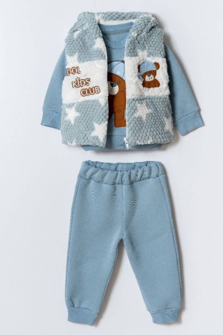 Baby Sets - B1 - Ayıcık Nakışlı Erkek Bebe Takım 3 İp Şardonlu - Brand: HİPPIL - Women & Kids, Baby Clothes Wholesale - Globality Store