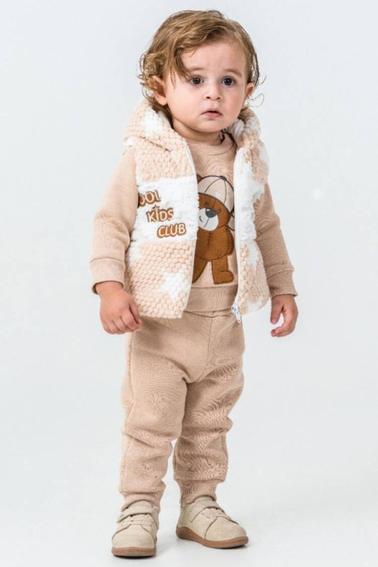 Baby Sets - B1 - Ayıcık Nakışlı Erkek Bebe Takım 3 İp Şardonlu - Brand: HİPPIL - Women & Kids, Baby Clothes Wholesale - Globality Store