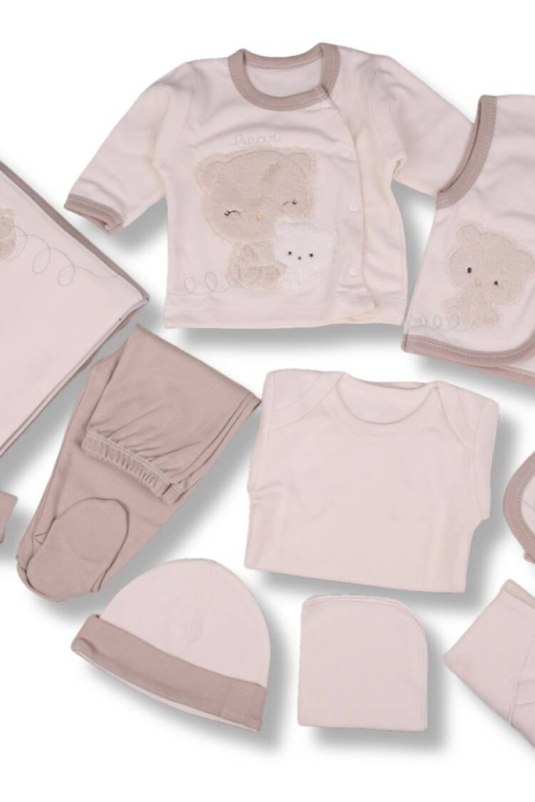 Newborn - B1 - Ayıcık Nakışlı Kız Bebe 10lu Hastane Çıkış Set - Brand: GAYE BEBE - Women & Kids, Baby Clothes Wholesale - Globality Store
