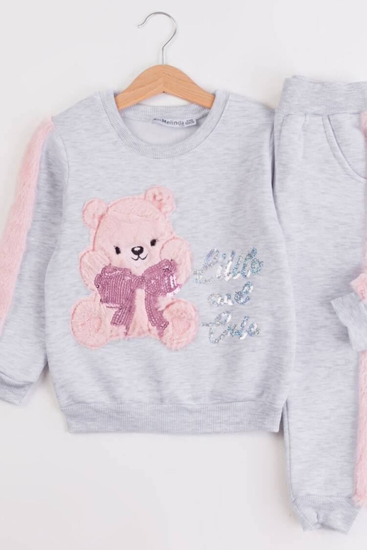 Girls' Suits - B1 - Ayıcık Nakışlı Kız Takım Şardonlu 3 İp - Brand: MİSS MELİNDA - Women & Kids, Baby Clothes Wholesale - Globality Store
