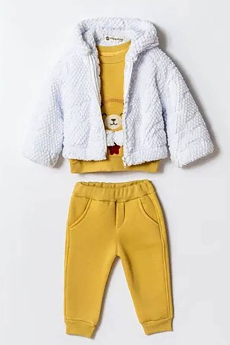 Baby Sets - B1 - Ayıcık Nakışlı Üçlü Erkek Bebe Takım - Brand: HİPPIL - Women & Kids, Baby Clothes Wholesale - Globality Store