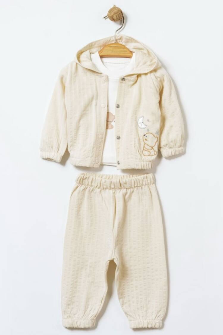Baby Sets - B1 - Ayıcık Nakışlı Üçlü Kız Bebe Takım - Brand: ELCİ BABY - Women & Kids, Baby Clothes Wholesale - Globality Store