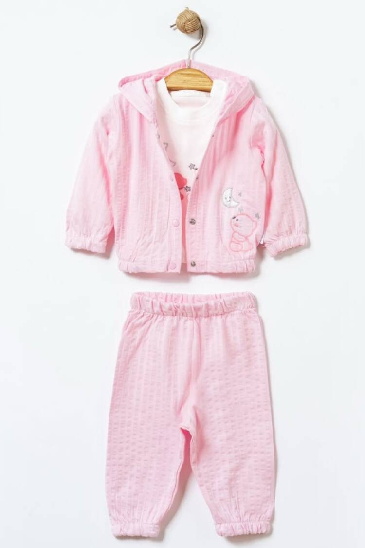 Baby Sets - B1 - Ayıcık Nakışlı Üçlü Kız Bebe Takım - Brand: ELCİ BABY - Women & Kids, Baby Clothes Wholesale - Globality Store