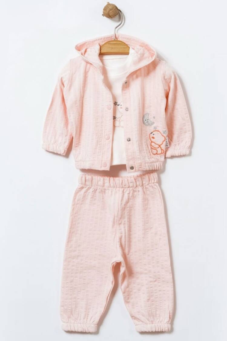 Baby Sets - B1 - Ayıcık Nakışlı Üçlü Kız Bebe Takım - Brand: ELCİ BABY - Women & Kids, Baby Clothes Wholesale - Globality Store