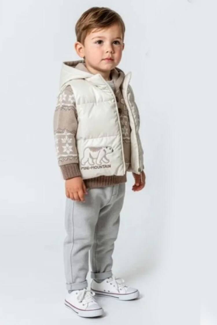 Baby Sets - B1 - Ayıcık Nakışlı Yelekli Üçlü Erkek Bebe Takım - Brand: HİPPIL - Women & Kids, Baby Clothes Wholesale - Globality Store