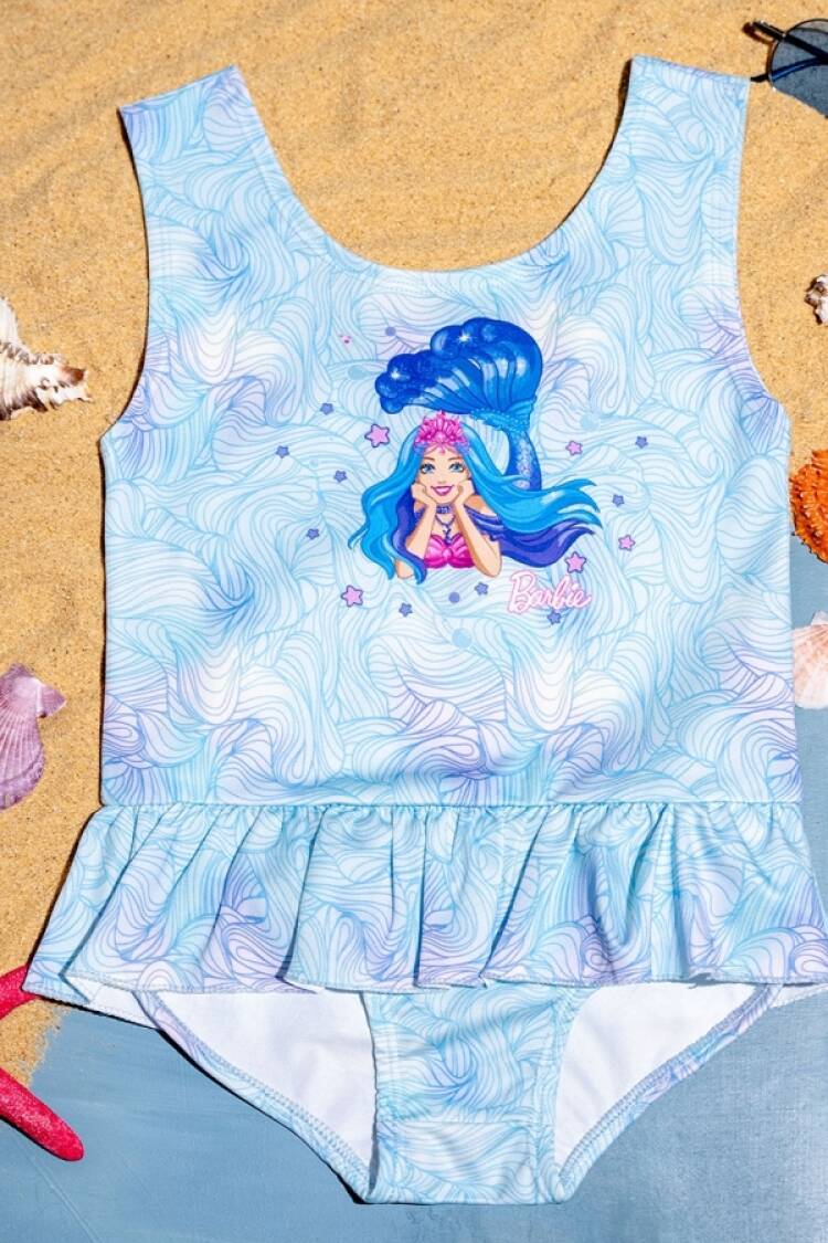 Mayo &amp; Deniz Şortu - B1 - Barbie Baskılı Kız Mayo - Brand: LYRA KİDS - Women & Kids, Baby Clothes Wholesale - Globality Store