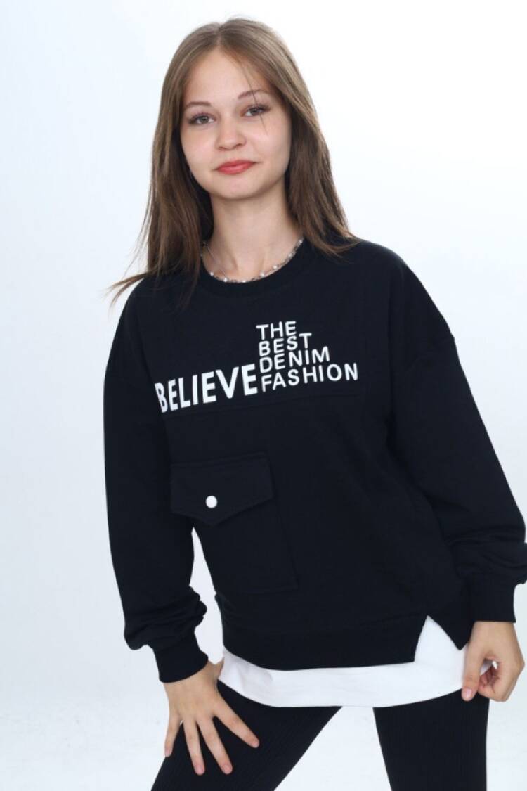 Girls' Tops - B1 - Believe Baskılı Kız Sweat - Brand: VIZVIZ - Women & Kids, Baby Clothes Wholesale - Globality Store