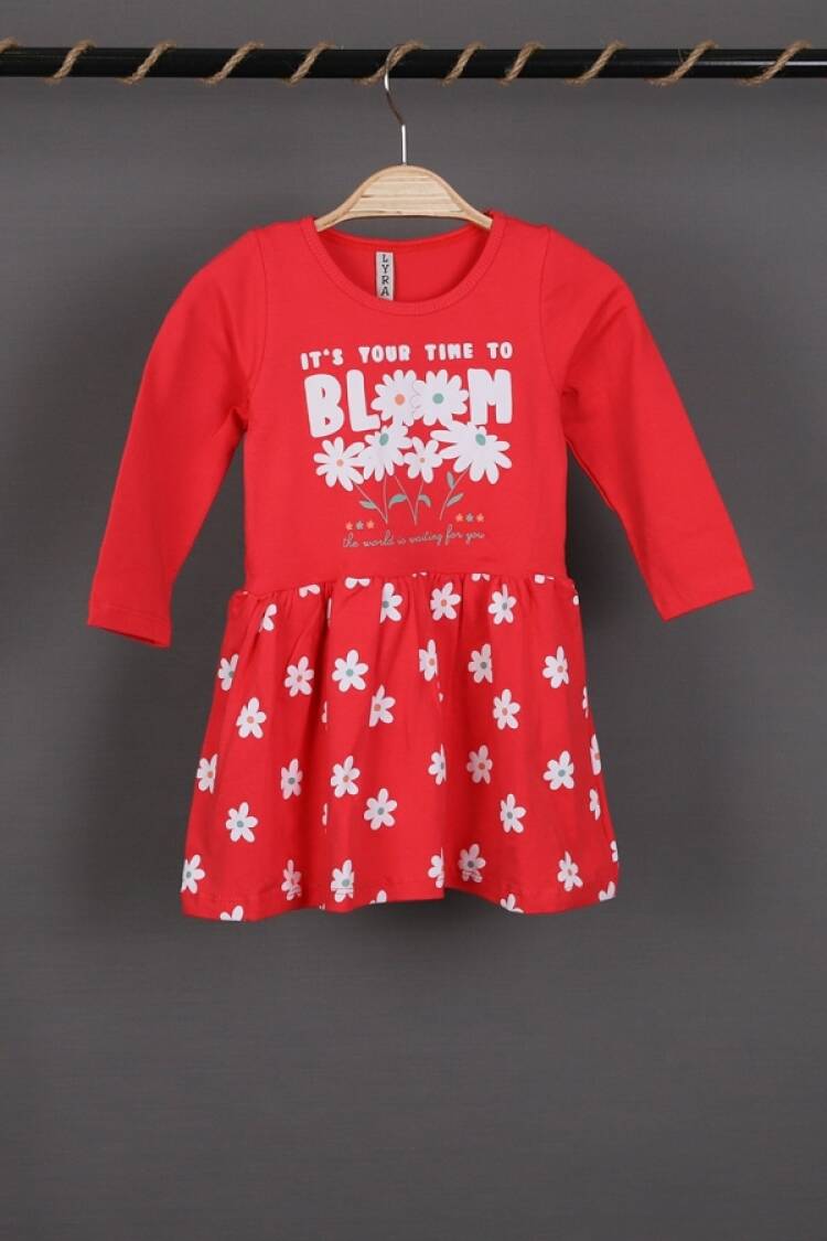 Girl's Dress - B1 - Bloom Baskılı Penye Elbise - Brand: LYRA KİDS - Women & Kids, Baby Clothes Wholesale - Globality Store