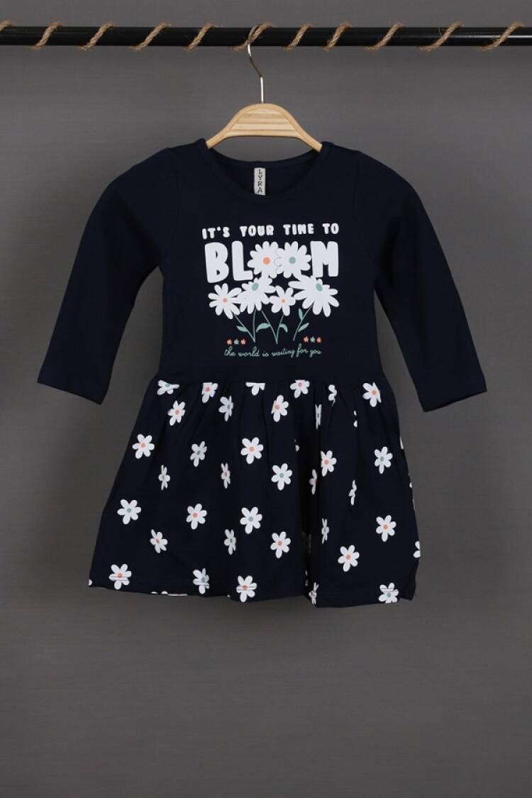 Girl's Dress - B1 - Bloom Baskılı Penye Elbise - Brand: LYRA KİDS - Women & Kids, Baby Clothes Wholesale - Globality Store