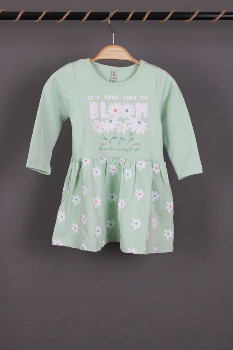Girl's Dress - B1 - Bloom Baskılı Penye Elbise - Brand: LYRA KİDS - Women & Kids, Baby Clothes Wholesale - Globality Store