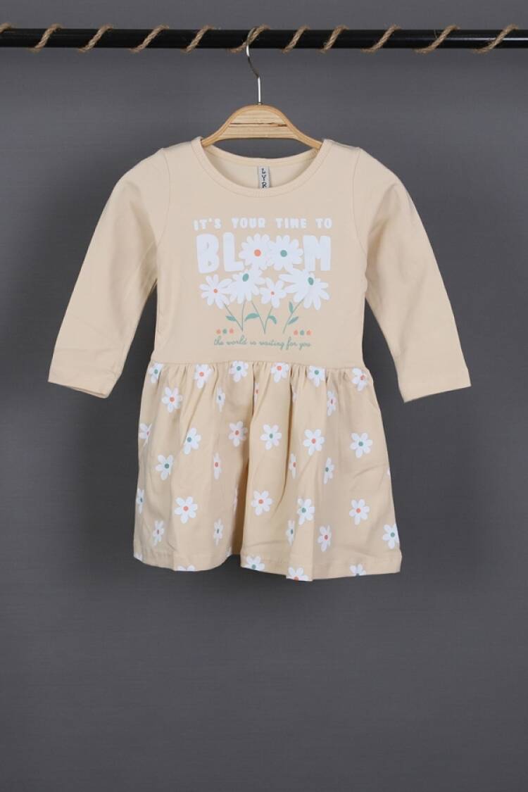 Girl's Dress - B1 - Bloom Baskılı Penye Elbise - Brand: LYRA KİDS - Women & Kids, Baby Clothes Wholesale - Globality Store