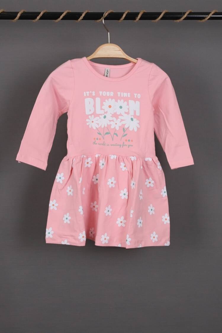 Girl's Dress - B1 - Bloom Baskılı Penye Elbise - Brand: LYRA KİDS - Women & Kids, Baby Clothes Wholesale - Globality Store