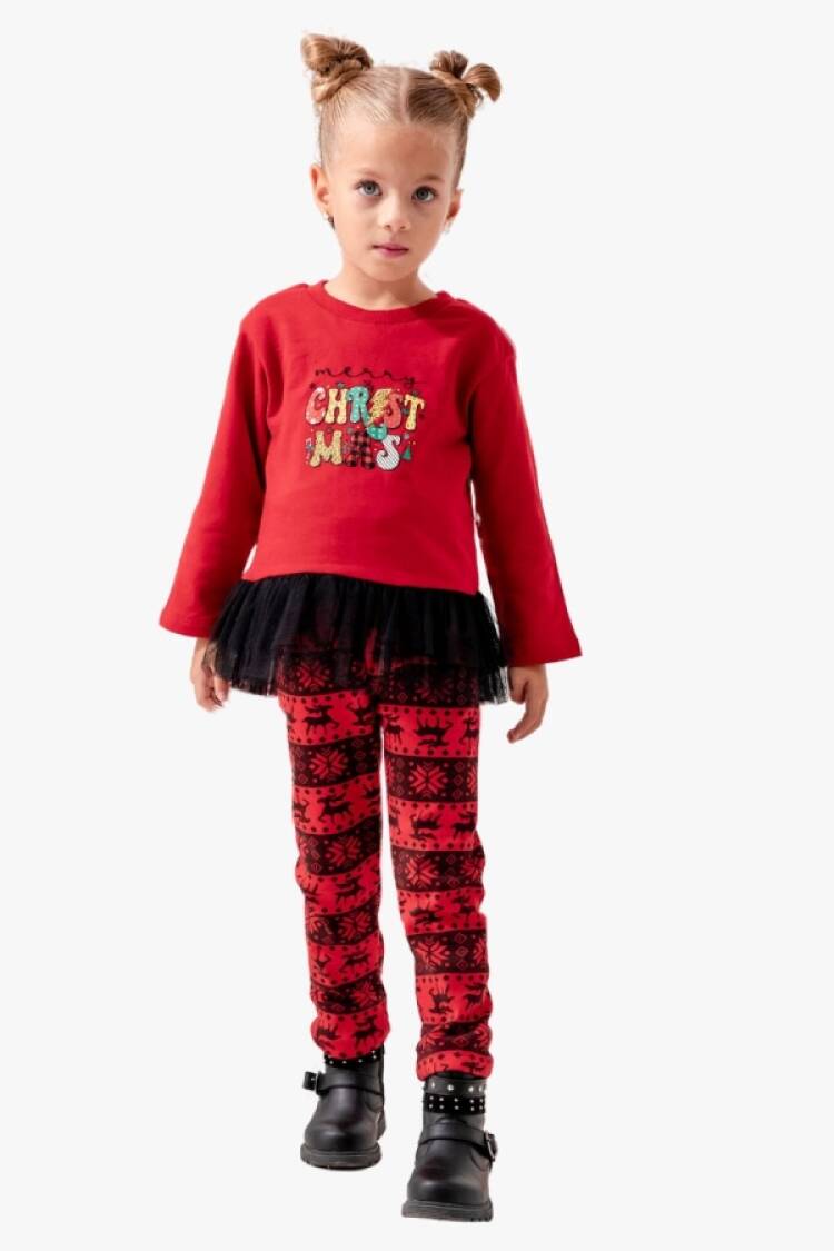 Girls' Suits - B1 - Christmas Baskılı Noel Yılbaşı Kız Takım - Brand: LYRA KİDS - Women & Kids, Baby Clothes Wholesale - Globality Store