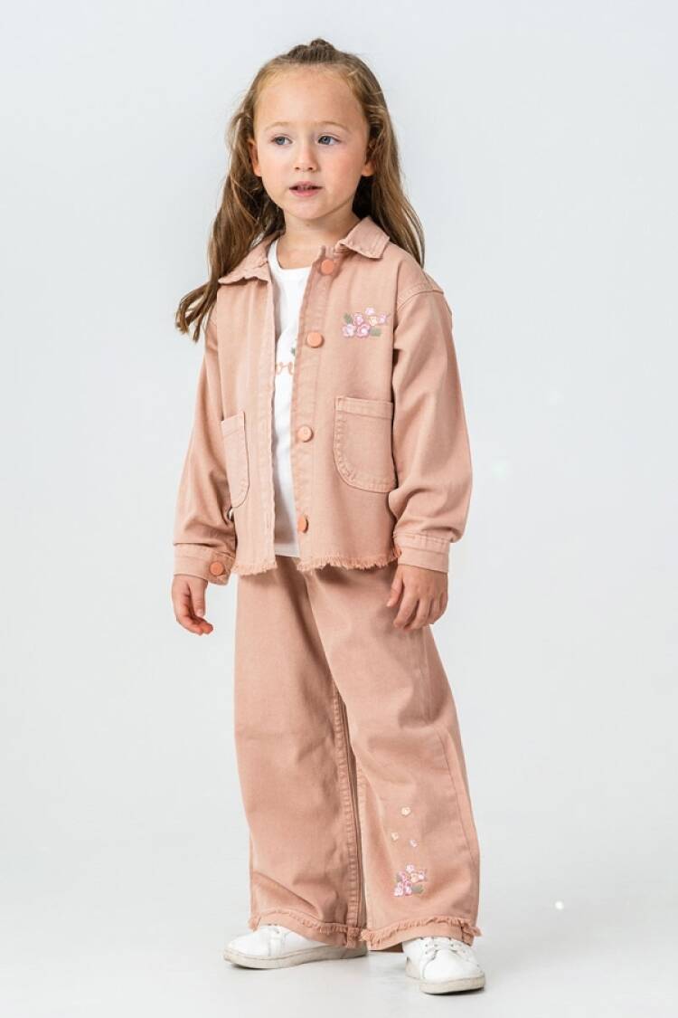 Girls' Suits - B1 - Çiçek Baskılı Keten Kız Takım - Brand: PAMPAL KİDS - Women & Kids, Baby Clothes Wholesale - Globality Store