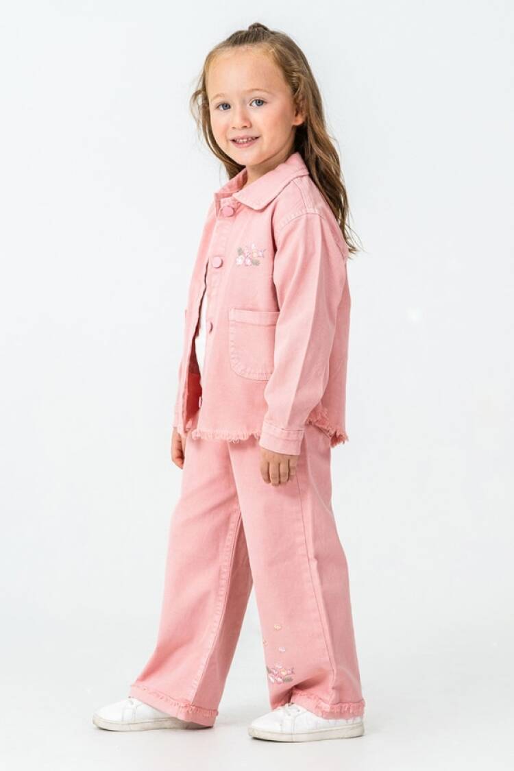 Girls' Suits - B1 - Çiçek Baskılı Kız Keten Takım - Brand: PAMPAL KİDS - Women & Kids, Baby Clothes Wholesale - Globality Store
