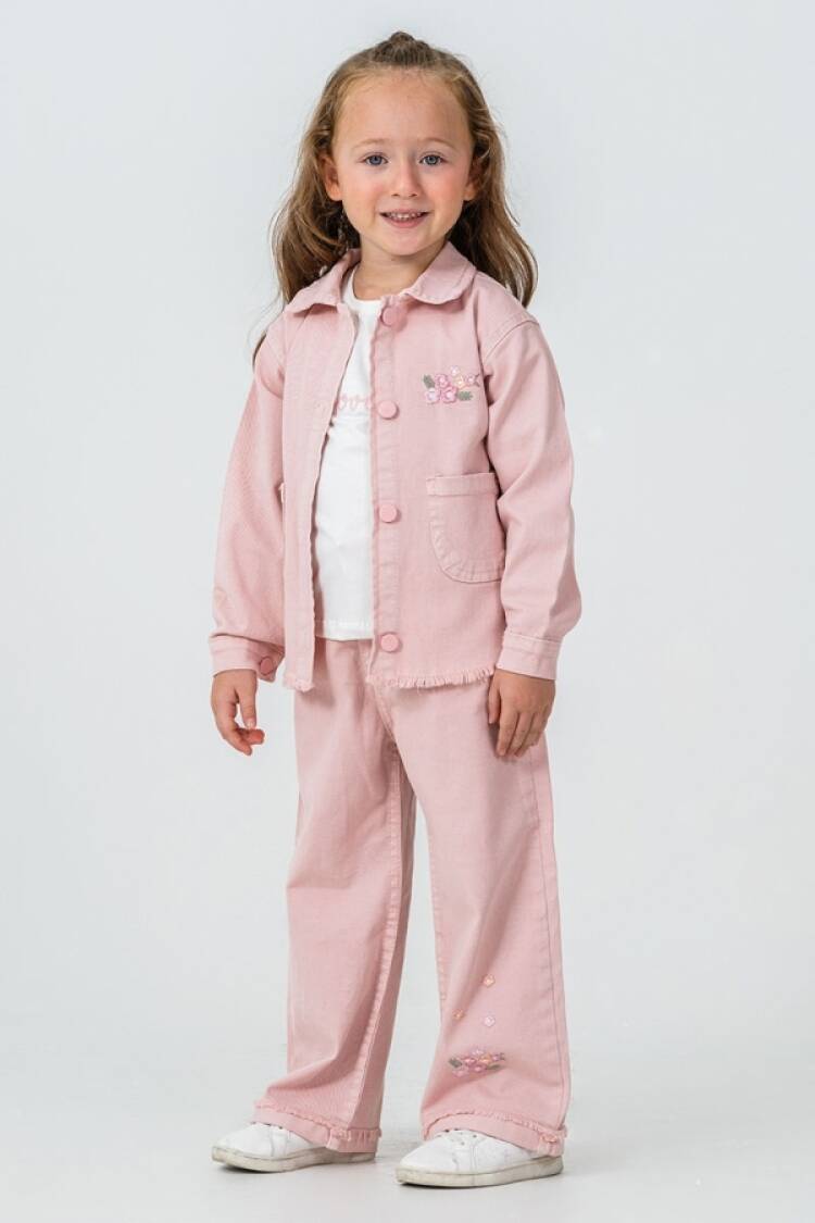 Girls' Suits - B1 - Çiçek Baskılı Kız Keten Takım - Brand: PAMPAL KİDS - Women & Kids, Baby Clothes Wholesale - Globality Store