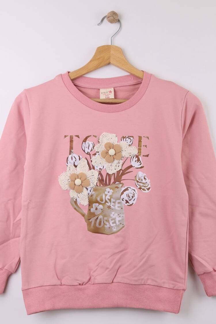 Girls' Tops - B1 - Çiçek Baskılı Kız Sweat - Brand: STAR FİLE - Women & Kids, Baby Clothes Wholesale - Globality Store