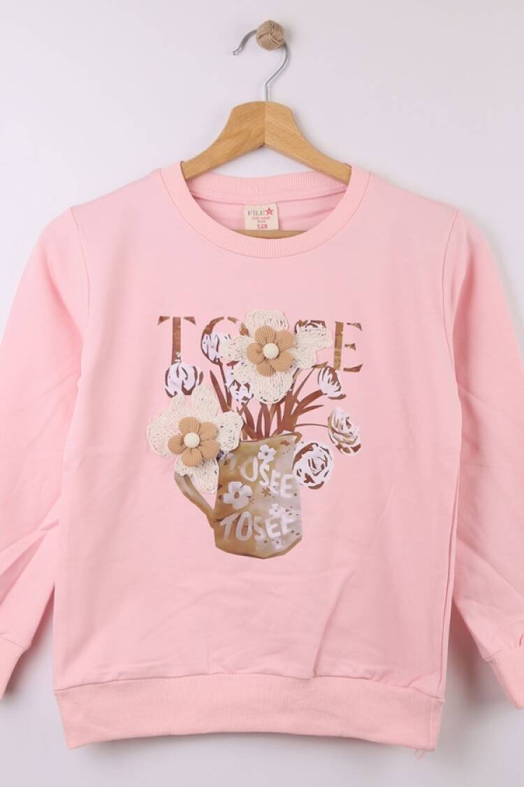 Girls' Tops - B1 - Çiçek Baskılı Kız Sweat - Brand: STAR FİLE - Women & Kids, Baby Clothes Wholesale - Globality Store