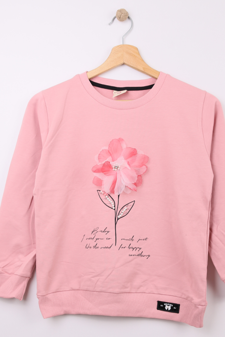 Girls' Tops - B1 - Çiçek Baskılı Oversize Kız Sweat - Brand: STAR FİLE - Women & Kids, Baby Clothes Wholesale - Globality Store