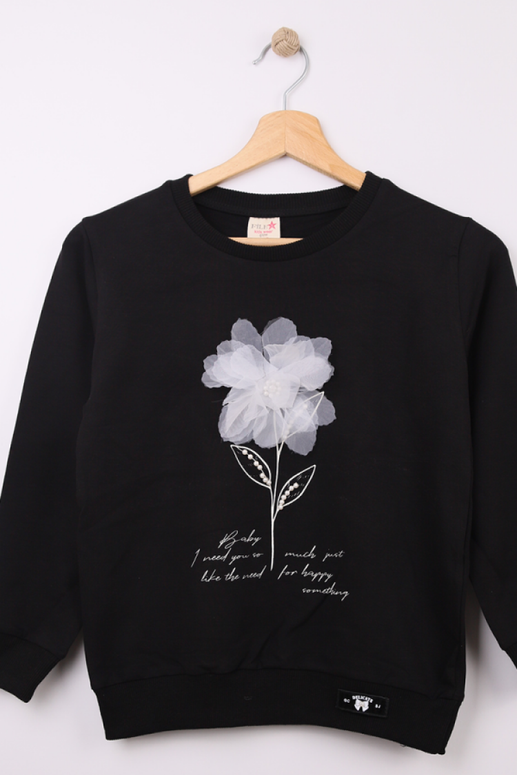 Girls' Tops - B1 - Çiçek Baskılı Oversize Kız Sweat - Brand: STAR FİLE - Women & Kids, Baby Clothes Wholesale - Globality Store