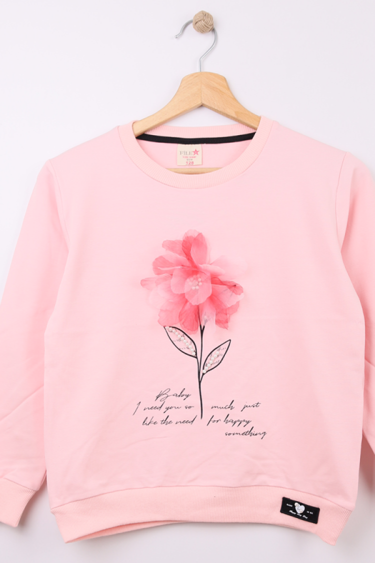 Girls' Tops - B1 - Çiçek Baskılı Oversize Kız Sweat - Brand: STAR FİLE - Women & Kids, Baby Clothes Wholesale - Globality Store
